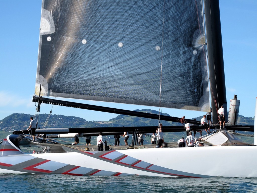 4 - main boom, hydraulics  and traveller. The graduated foils are also visible to the right of the image. © Sail-World (JPJ) www.sail-world.com